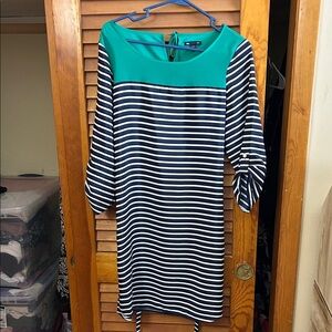 GAP Teal and Navy Striped Long Sleeve Dress